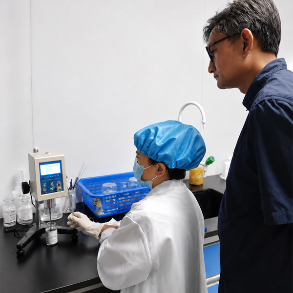 Laboratory technician demonstrating testing equipment