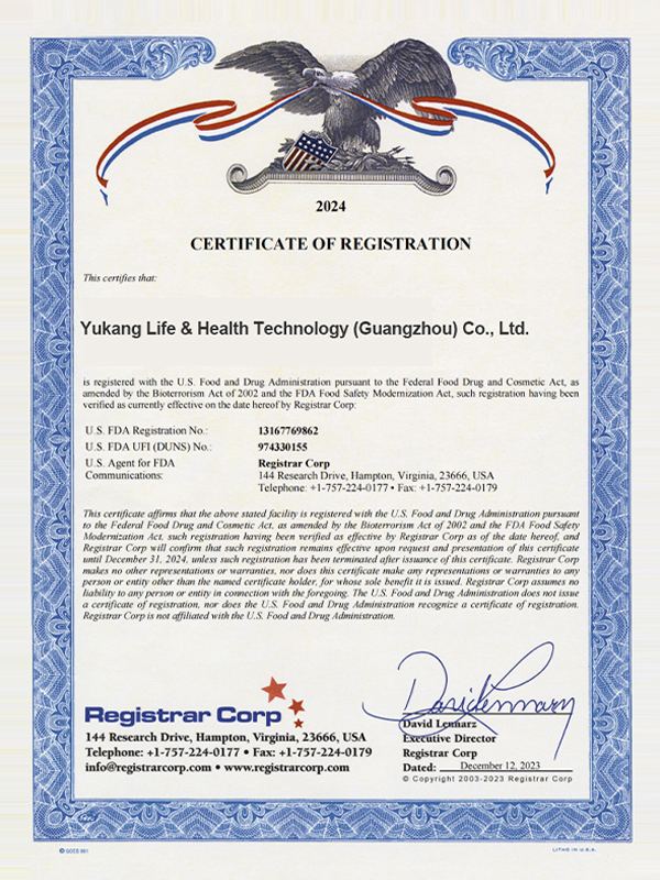 Facility registration certificate