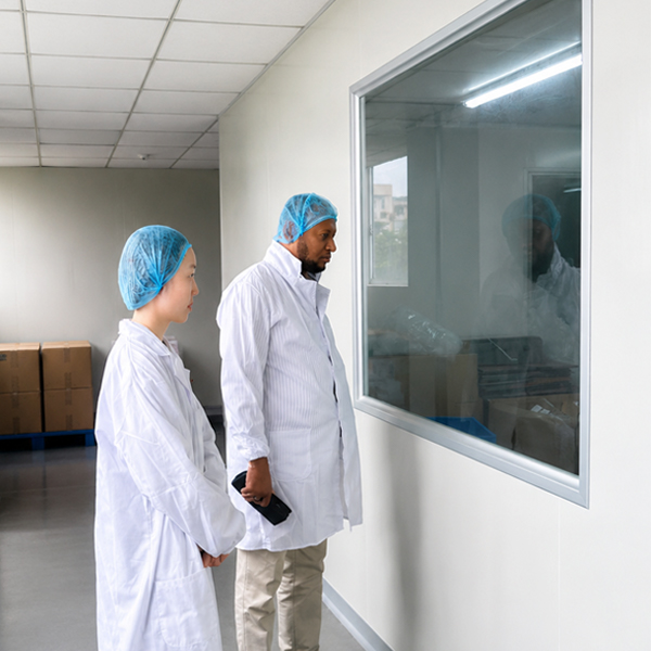 Visitors inspecting the manufacturing facility