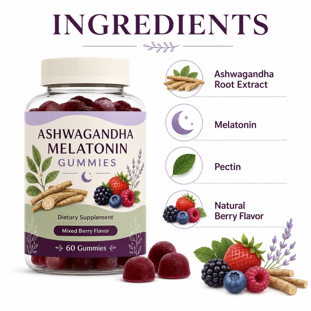 Ashwagandha Melatonin Gummies (RT582), product view 3
