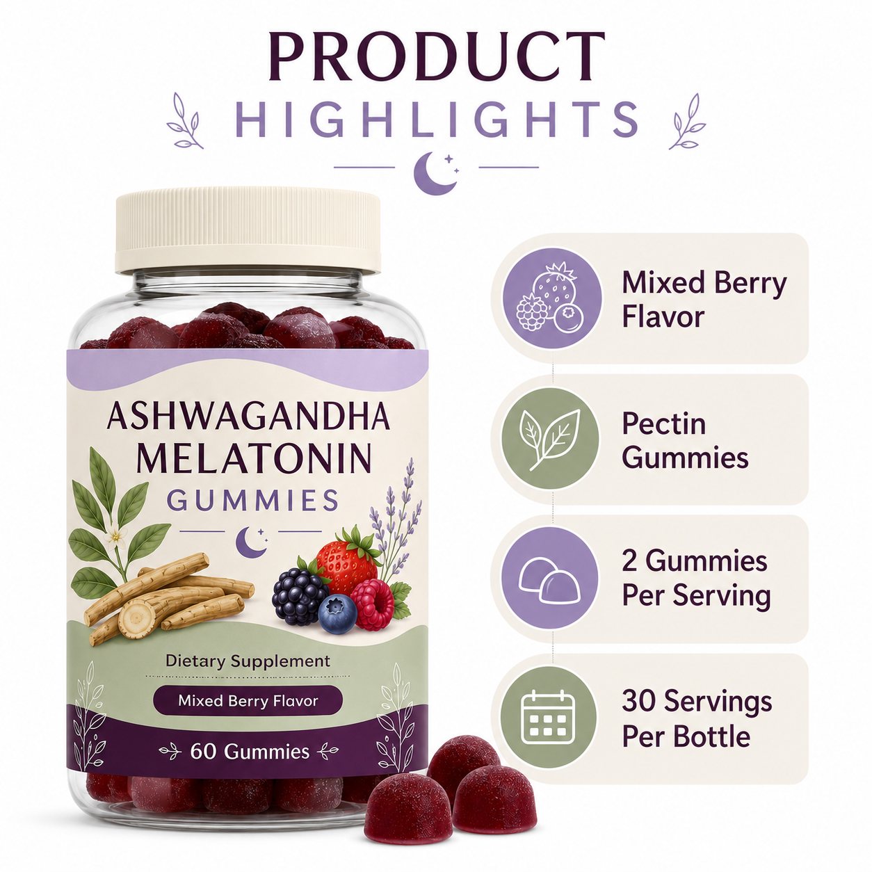 Ashwagandha Melatonin Gummies (RT582), product view 6