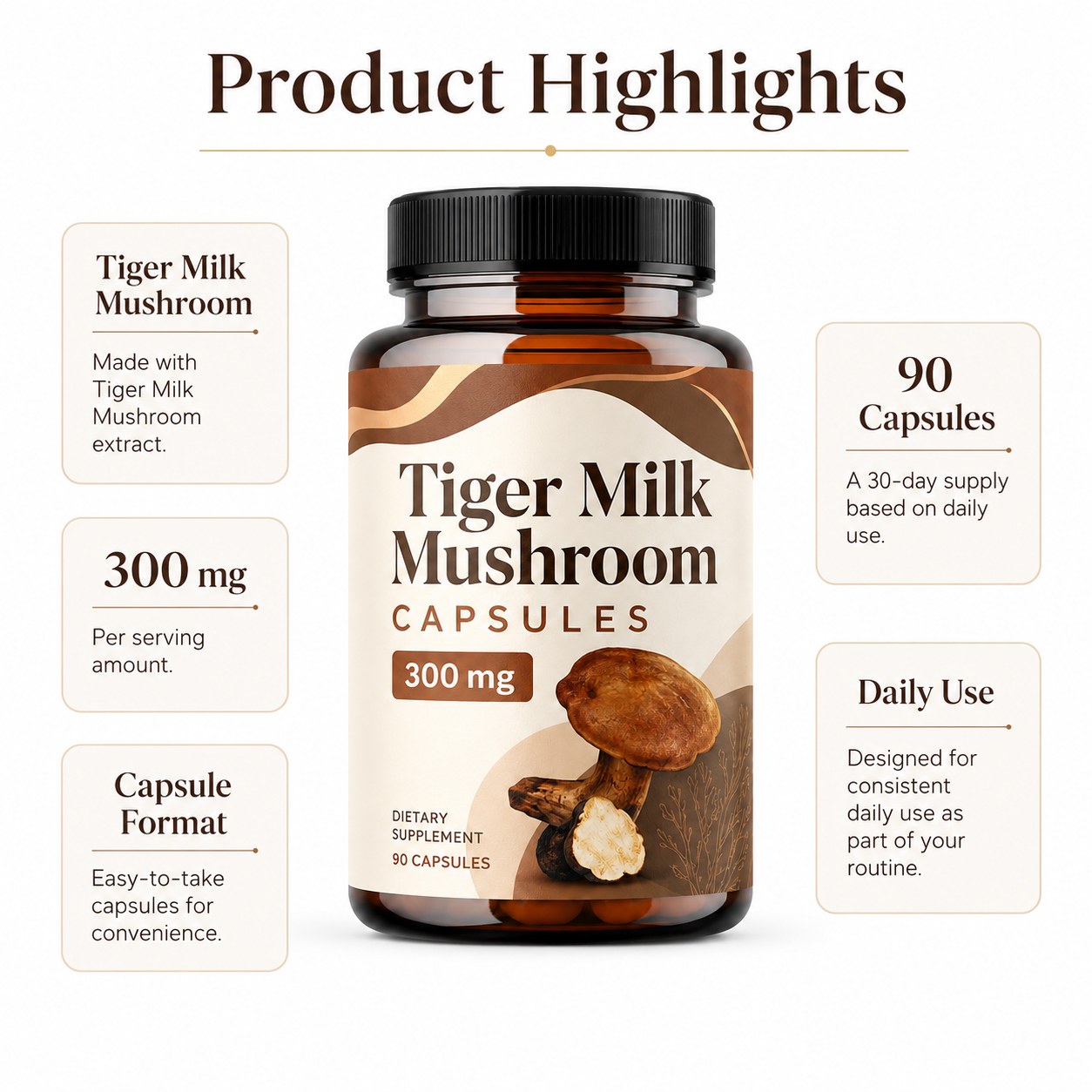 Tiger Milk Mushroom Capsules 600 mg (YJN060), product view 6