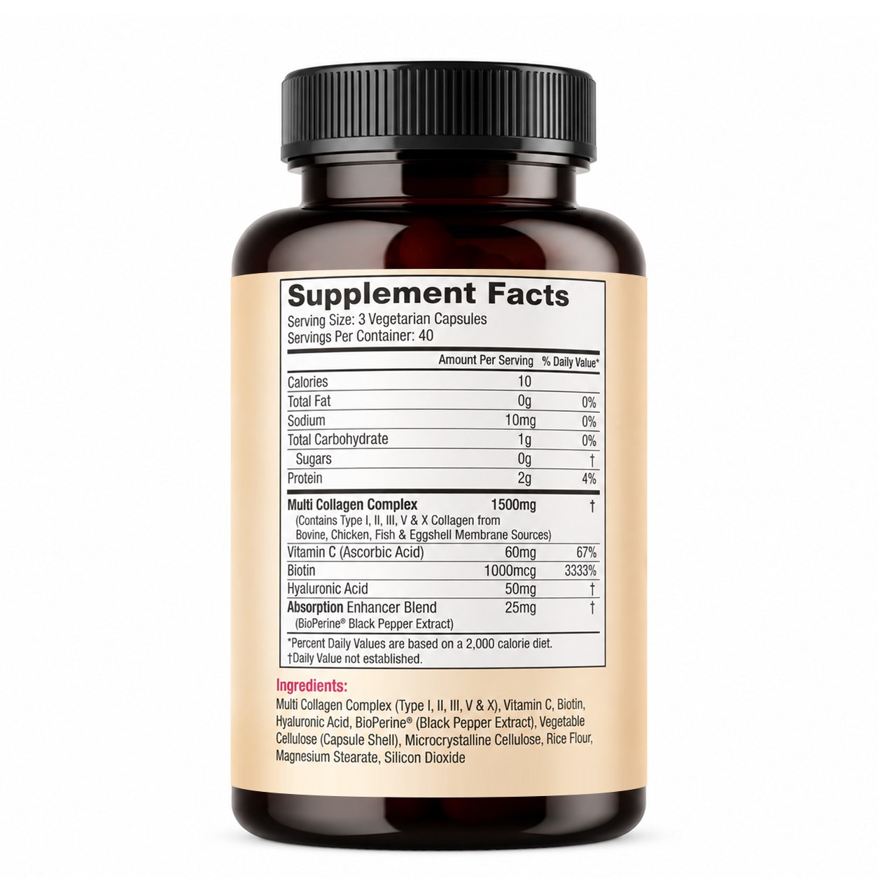 Multi Collagen Capsules with Biotin, Vitamin C & Hyaluronic Acid (YJN179), product view 2