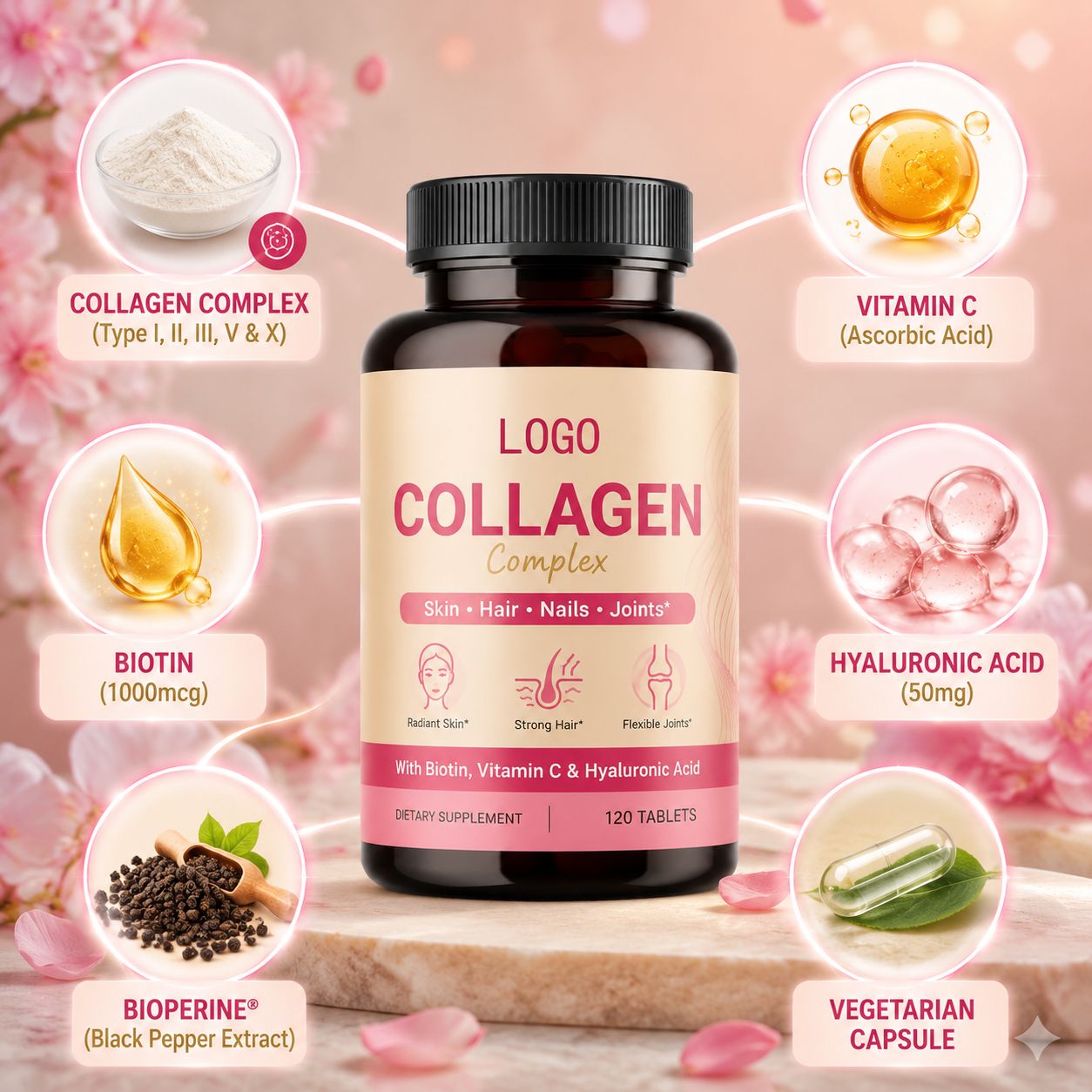 Multi Collagen Capsules with Biotin, Vitamin C & Hyaluronic Acid (YJN179), product view 3