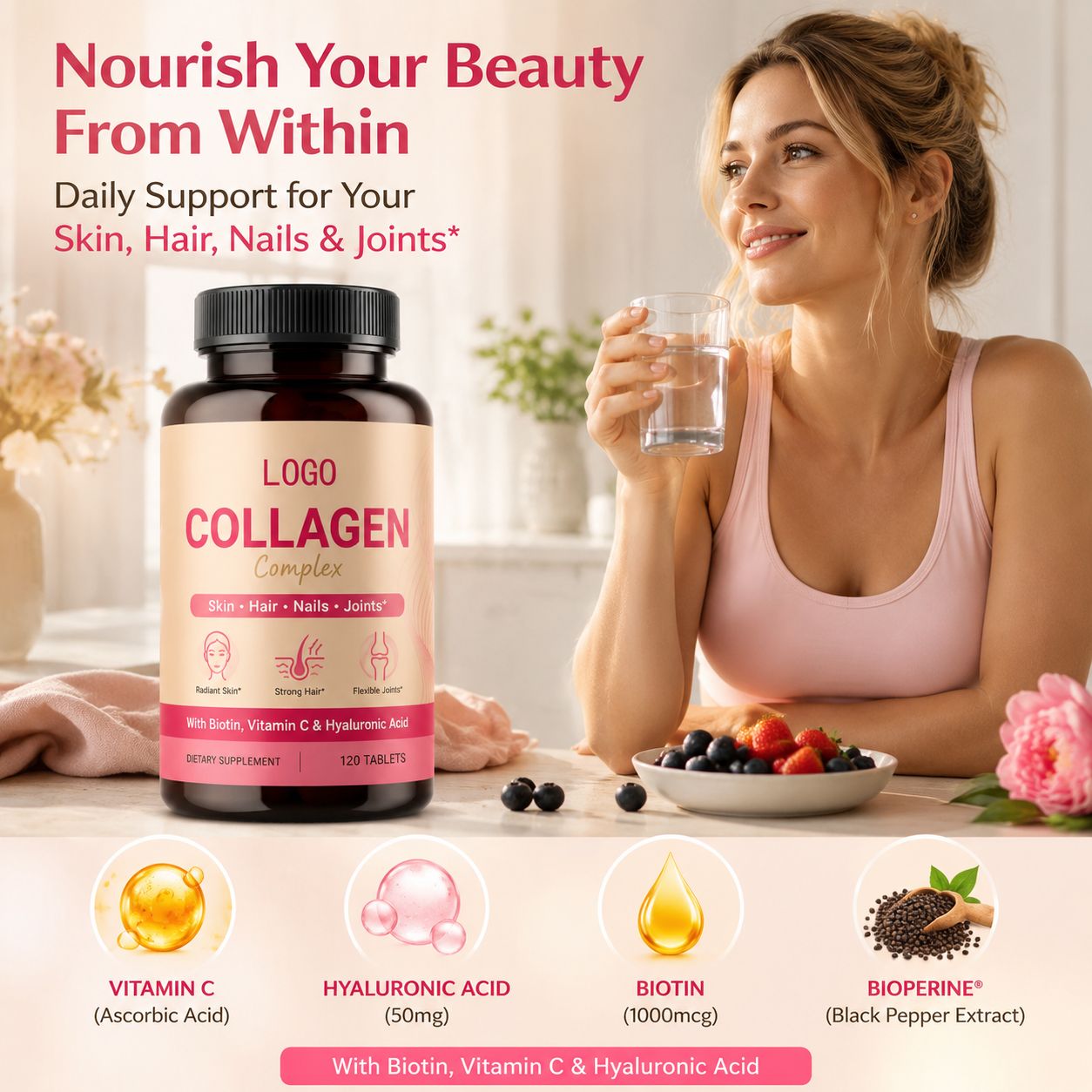 Multi Collagen Capsules with Biotin, Vitamin C & Hyaluronic Acid (YJN179), product view 4