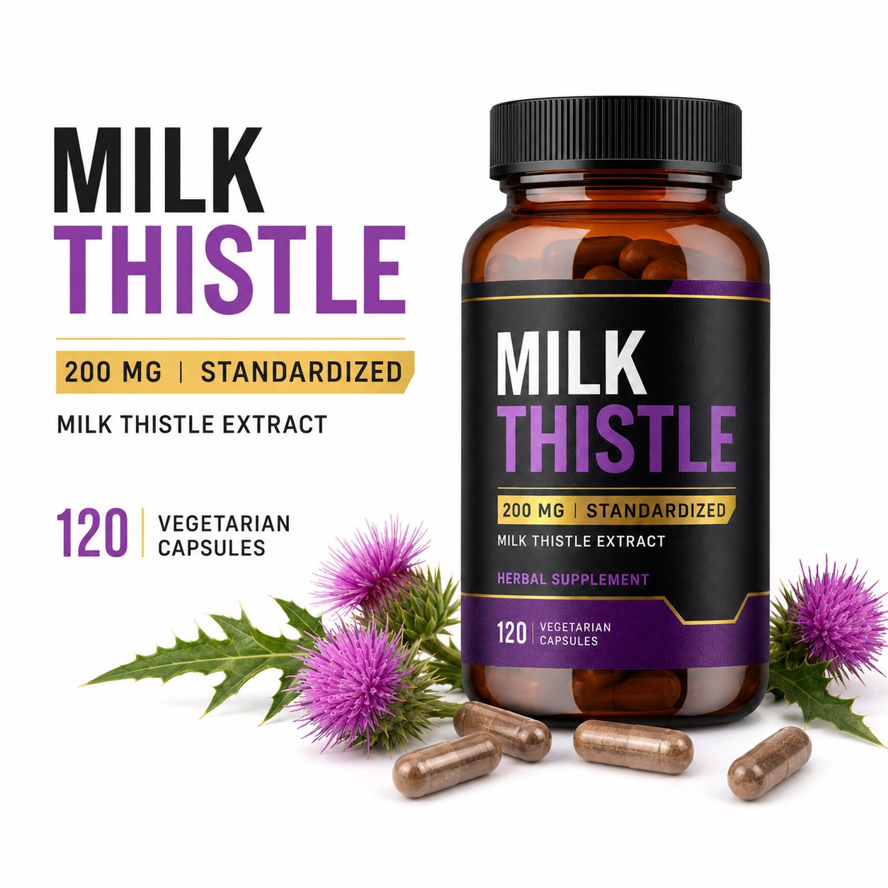 Milk Thistle Capsules 200 mg (YJN427), product view 3