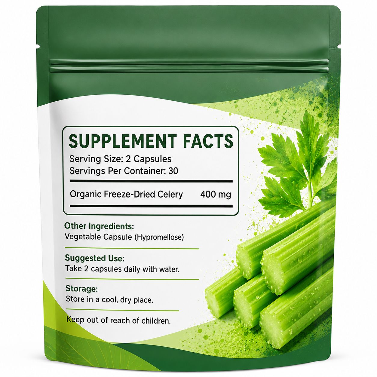 Freeze-Dried Celery Capsules 200 mg (YJN448), product view 2