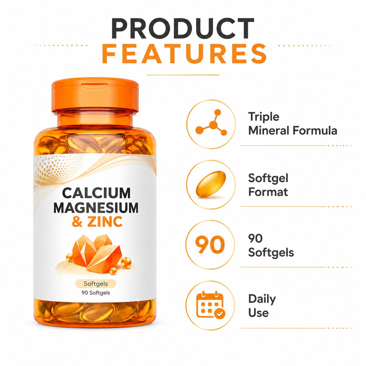 Calcium Magnesium Zinc Softgels (YP011), product view 6