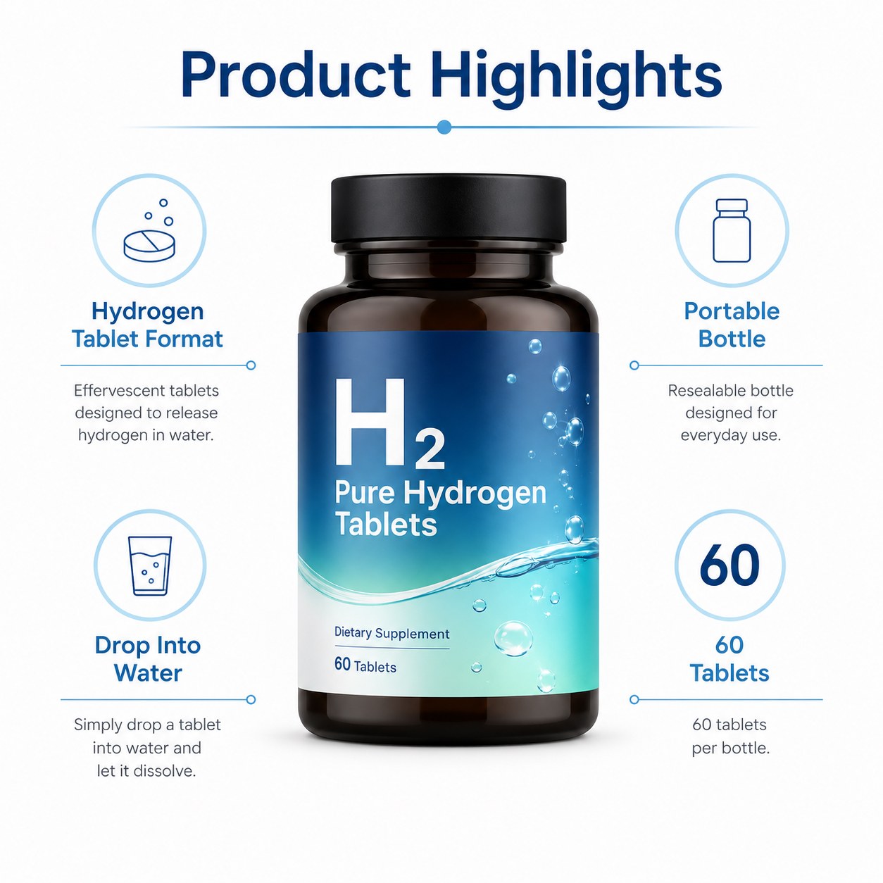 Molecular Hydrogen Tablets for Water (YP701), product view 6