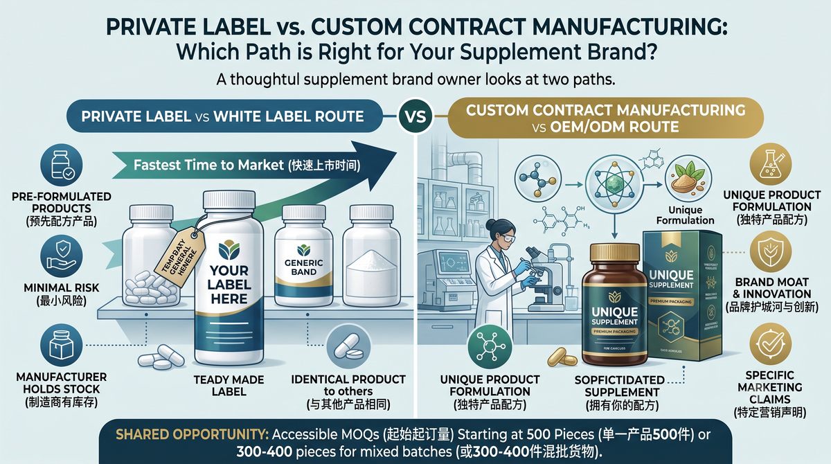private label vs custom contract manufacturing which is right for your supplement brand
