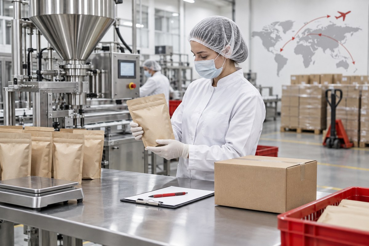 Private label gut health powder production, quality inspection and shipping preparation